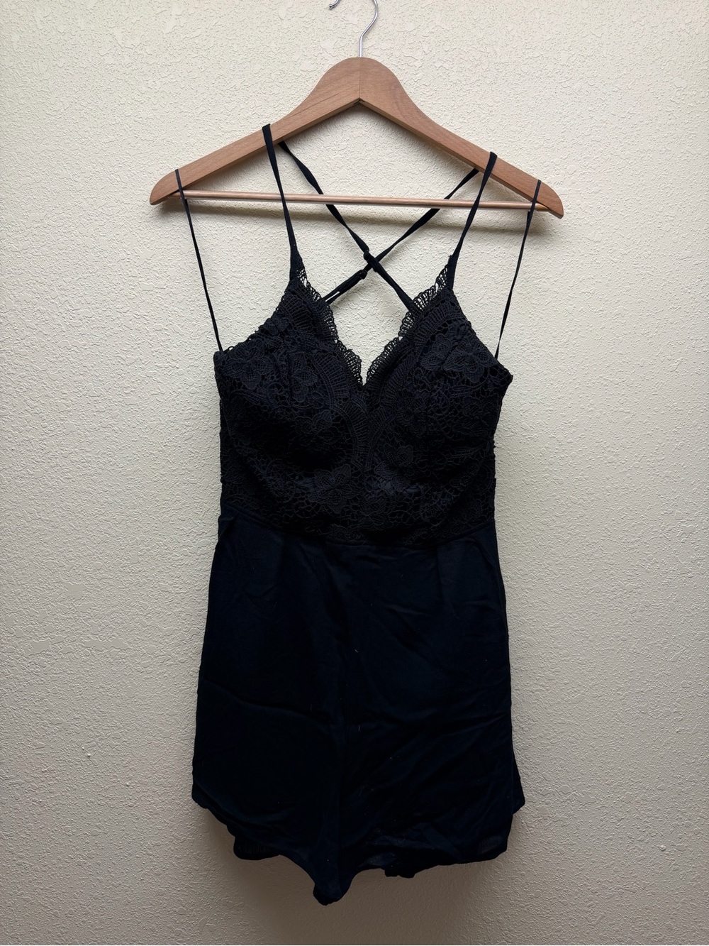 HYFVE Black Lace V-Neck Chemise with Crisscross Straps